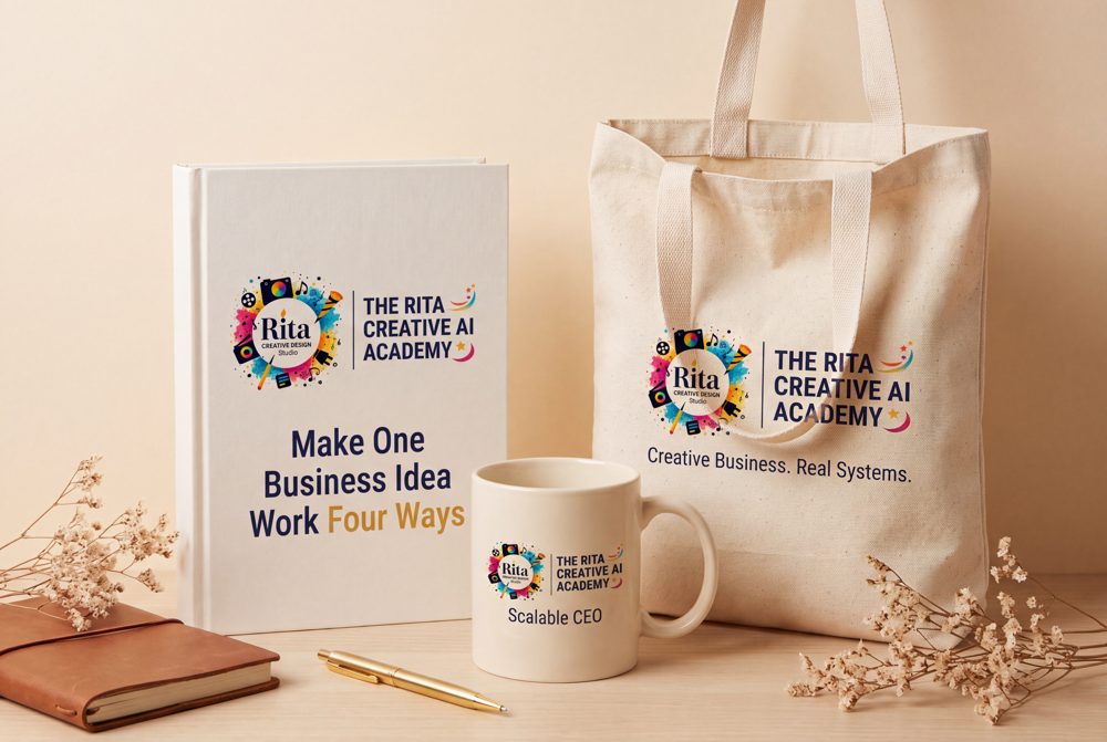 Make One Business Idea Work Four Ways book with mug and tote
